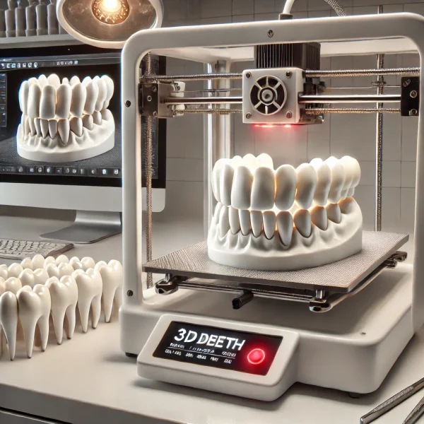 DALL·E 2025-03-17 12.45.46 – Realistic image of a 3D printer printing a full set of upper and lower human teeth directly on the print bed, without any base or support underneath, DALL·E 2025-03-17 12.45.46 - Realistic image of a 3D printer printing a full set of upper and lower human teeth directly on the print bed, without any base or support underneath,